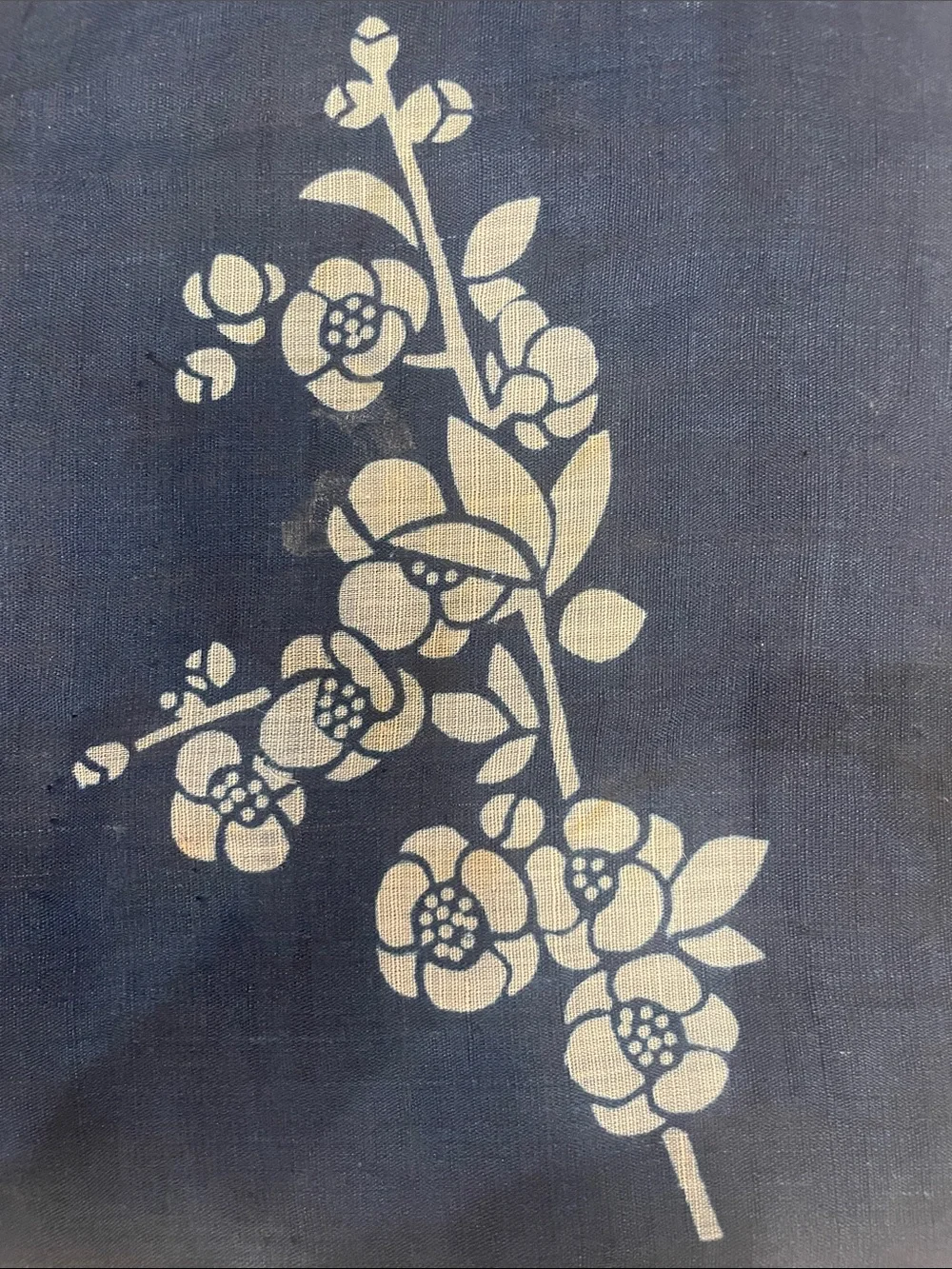 Y2K handcrafted Japanese Noren floral curtain doily cotton flowers navy blue